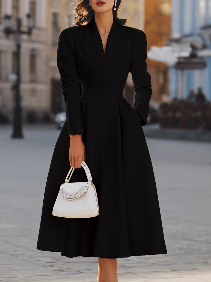Long Sleeve Patchwork V-Neck Slim Maxi Dress