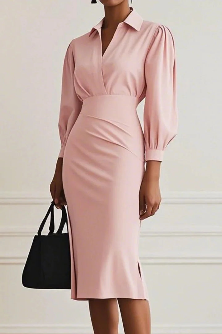 Simple Fashion V-Neck Waist Pleated Dress