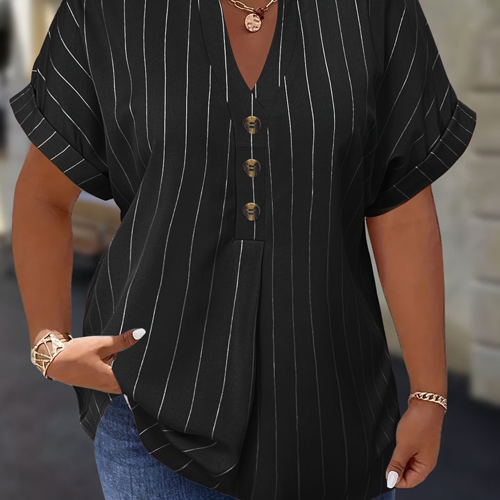 Hilda |  Striped Blouse Button Detail