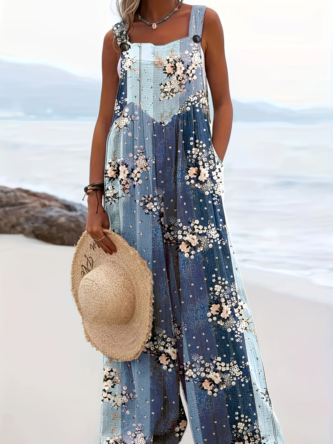 Plus Size Floral Print Overalls