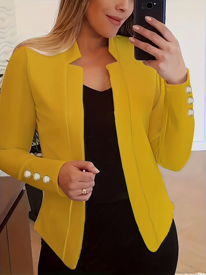 Solid Open Front Blazer - Long Sleeve Office Wear