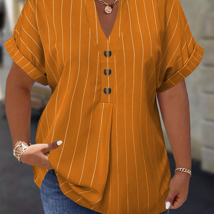 Hilda |  Striped Blouse Button Detail
