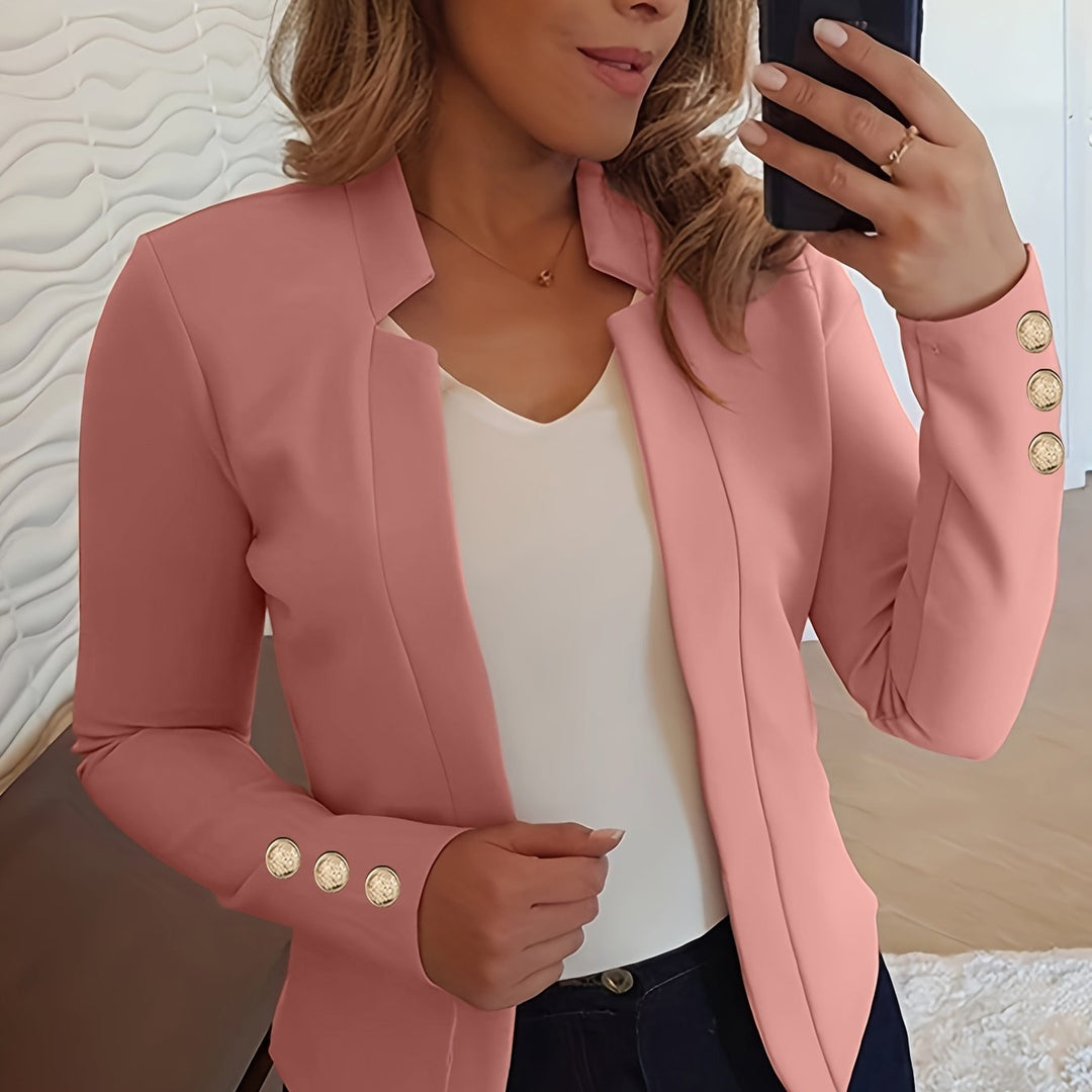 Solid Open Front Blazer - Long Sleeve Office Wear