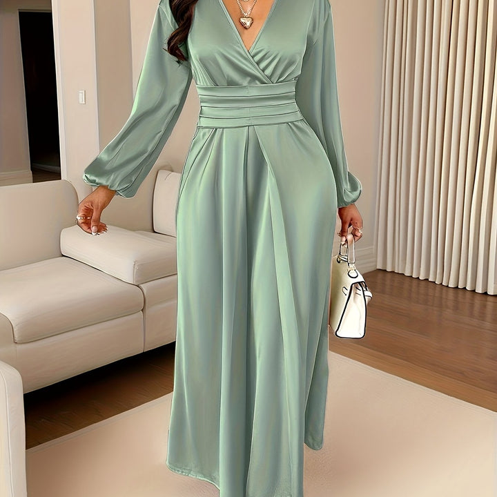 Women's Solid Color Simple Daily Satin Dress with Pleated Design