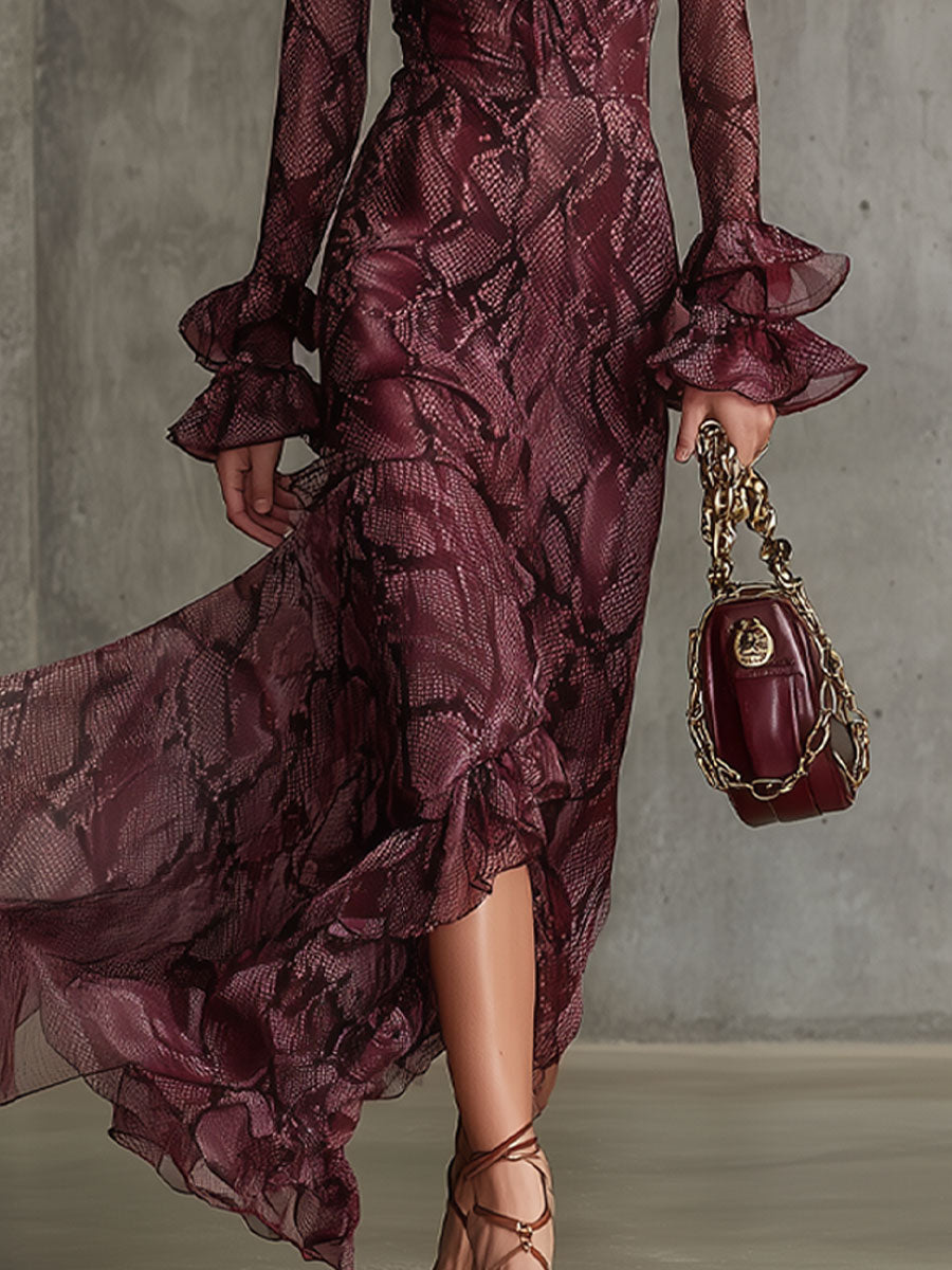 Elegant Burgundy Chiffon Maxi Dress