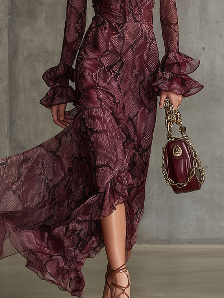 Elegant Burgundy Chiffon Maxi Dress