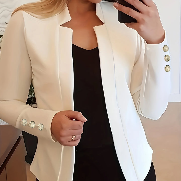 Solid Open Front Blazer - Long Sleeve Office Wear