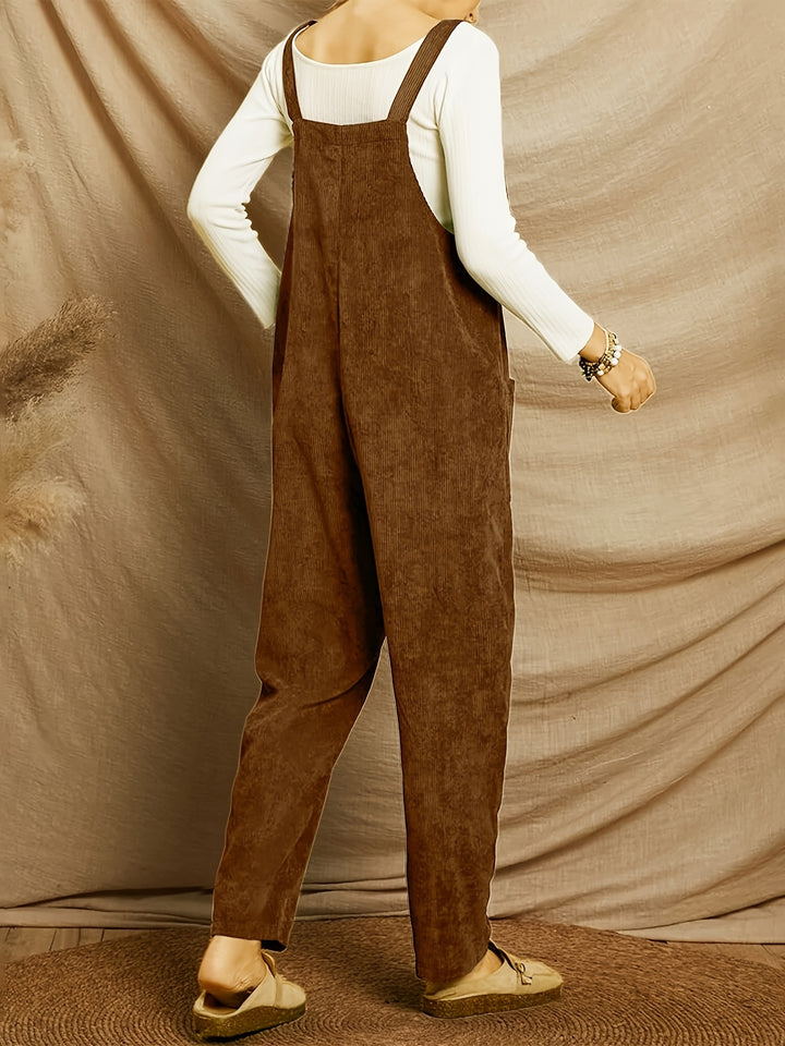 Women'S Loose-Fit Corduroy Overalls with Multiple Pockets