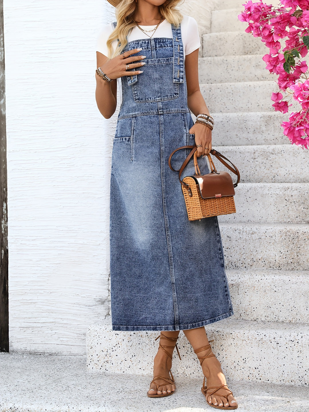 Women's High-Waisted Denim Overall Dress