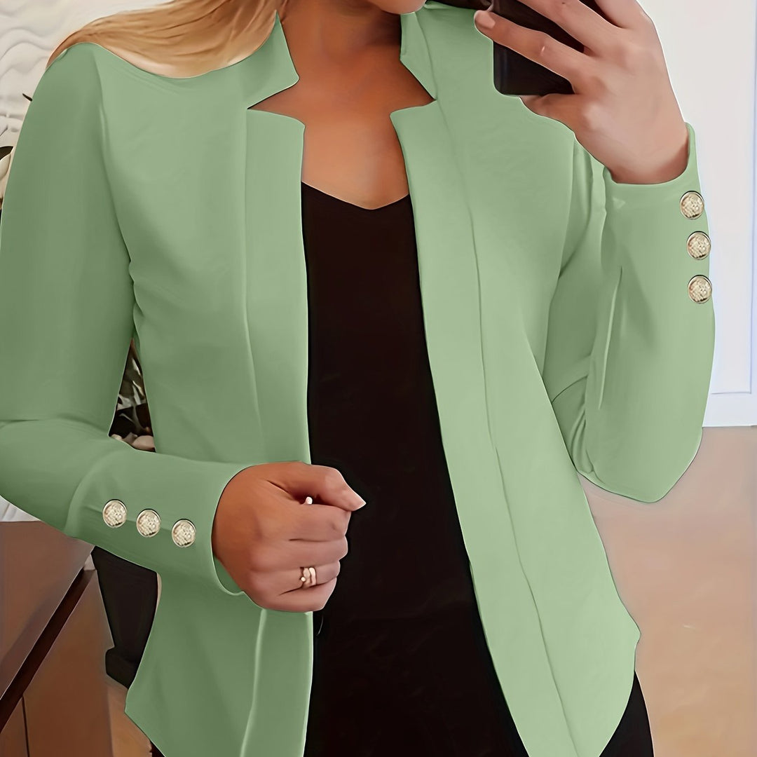 Solid Open Front Blazer - Long Sleeve Office Wear