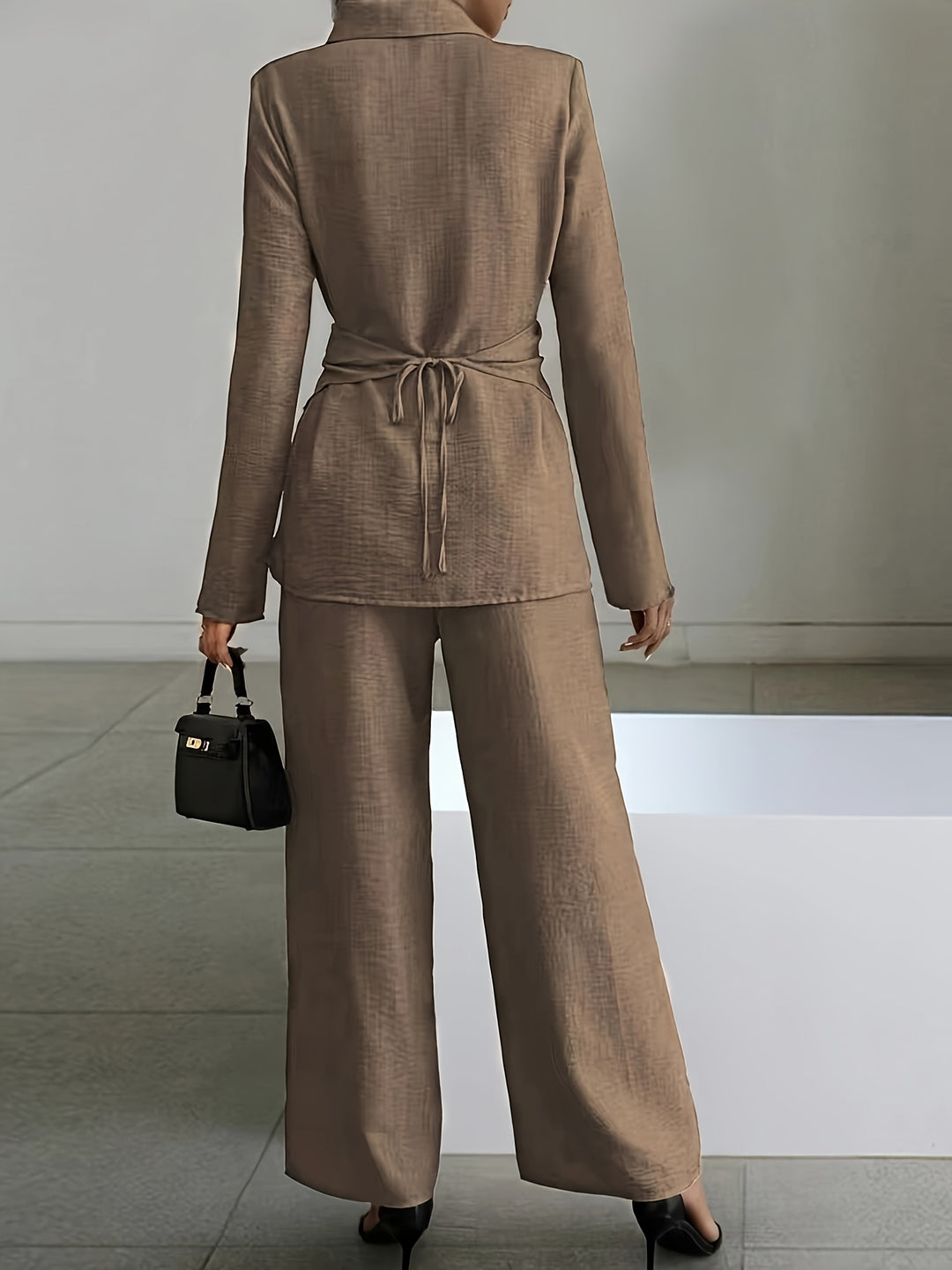 Elegant Easy Short Hem Top And Wide-Leg Pants Set