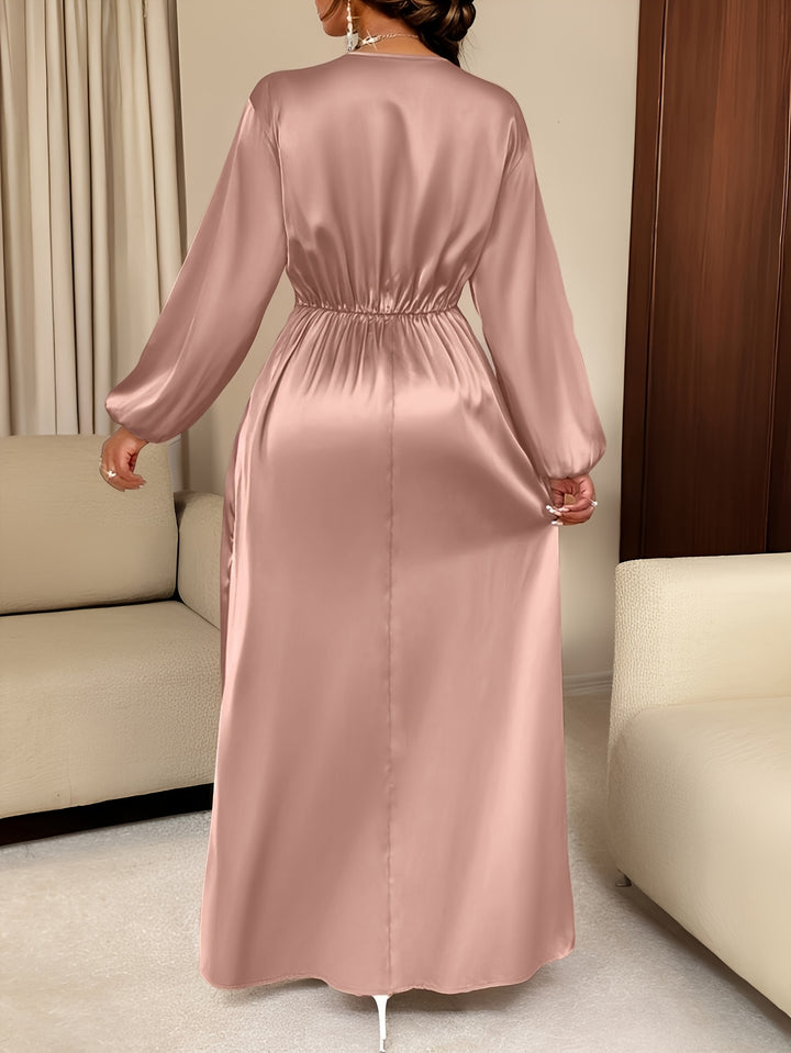 Women's Solid Color Simple Daily Satin Dress with Pleated Design