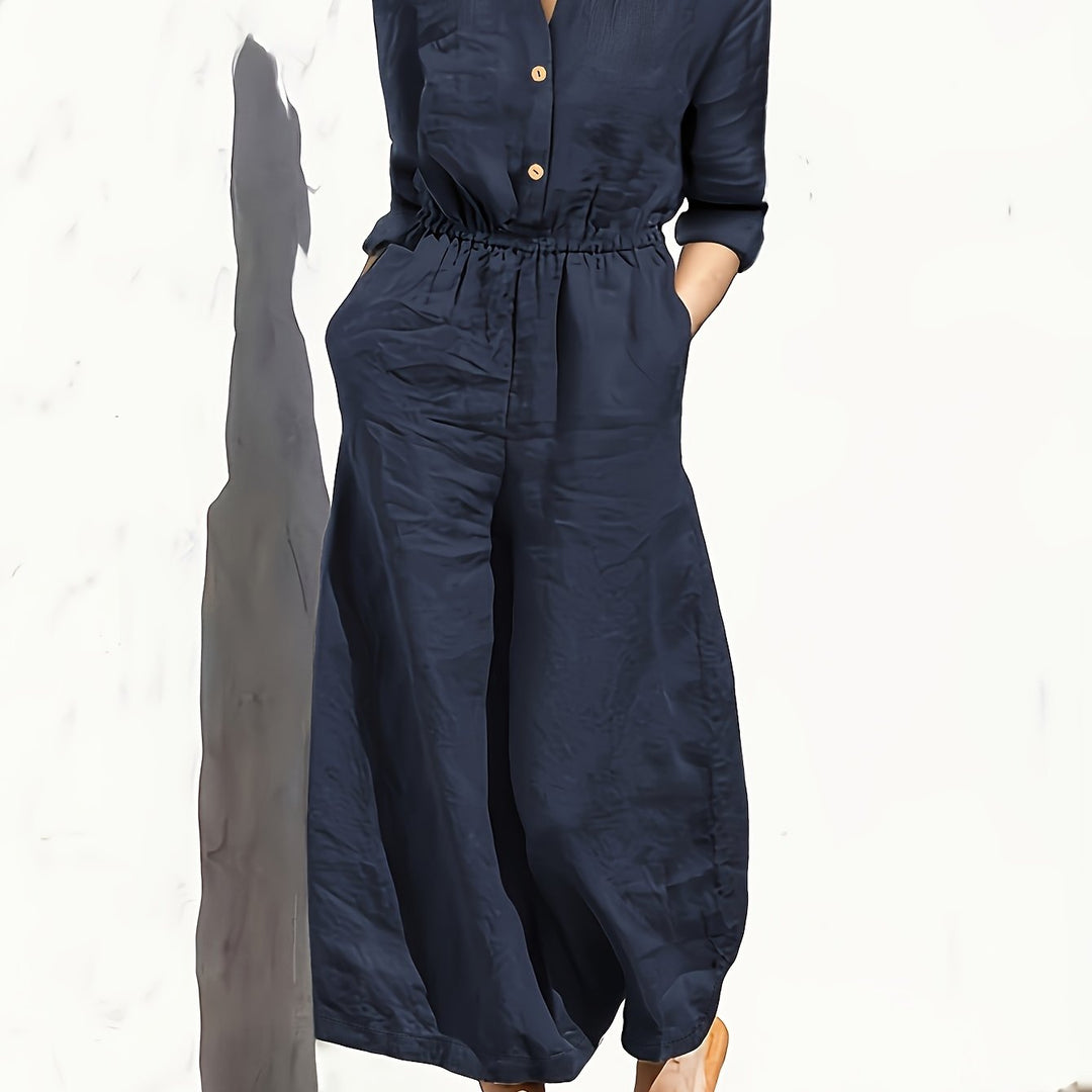 Women's Casual Button Detail Pocket Jumpsuit