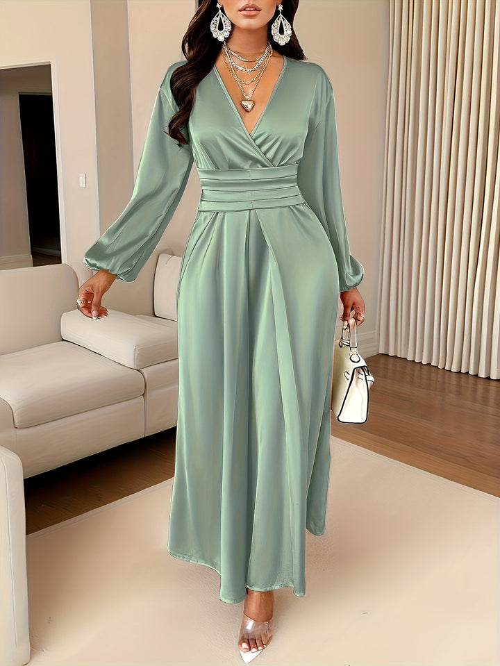 Women's Solid Color Simple Daily Satin Dress with Pleated Design