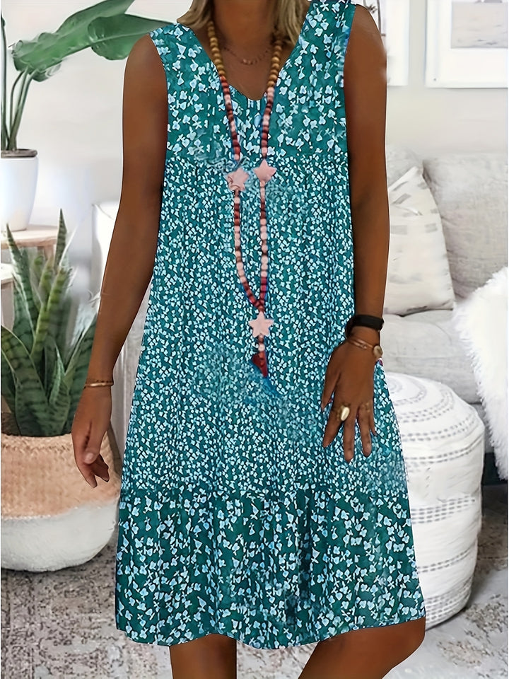 Summer New Directional Print V-Neck Sleeveless Dress