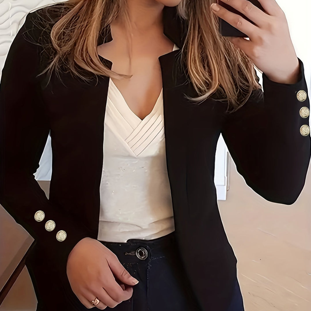 Solid Open Front Blazer - Long Sleeve Office Wear
