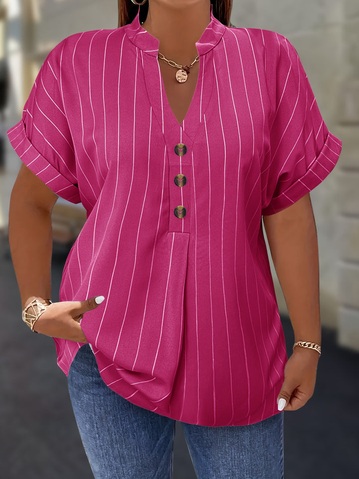 Hilda |  Striped Blouse Button Detail