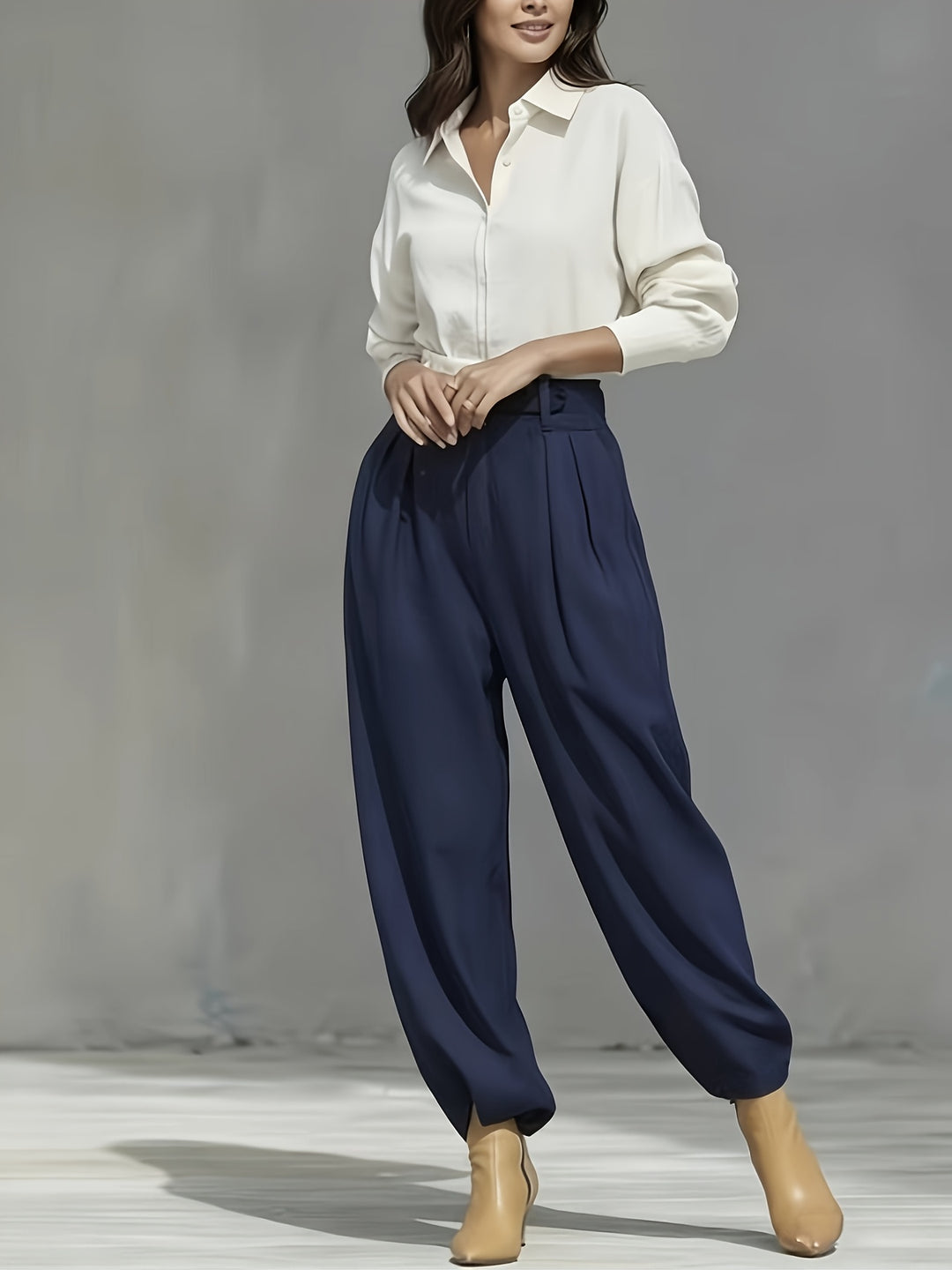 Women's High-Waist Drapey Casual Trousers