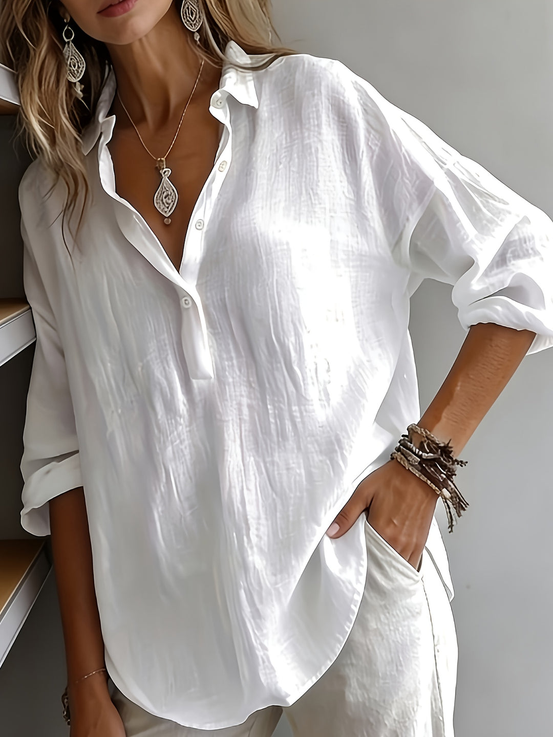 Bea | Loose Long Sleeve Button-Up Blouse