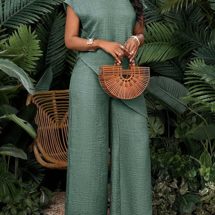 Women's Casual Solid Color Asymmetrical Hem Top and Pants Set