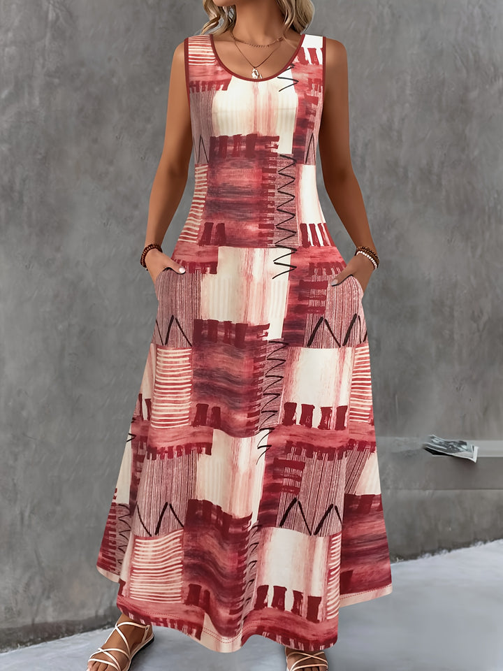 Women's Plus Size Color Block Midi Dress with Pockets