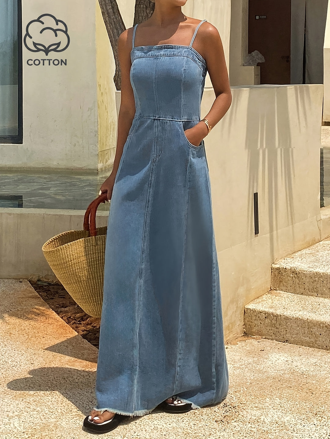 Vintage Acid Wash Denim Maxi Cami Dress