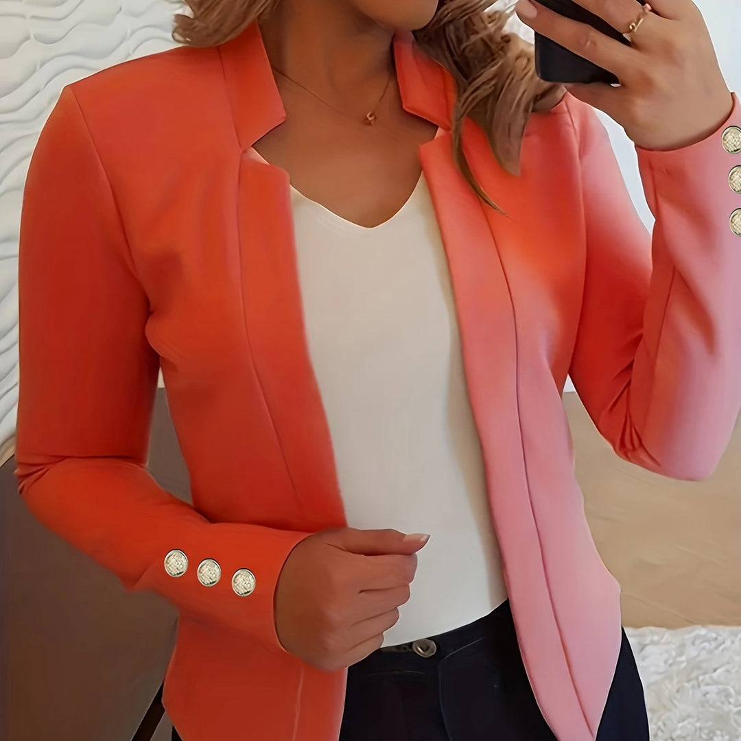 Solid Open Front Blazer - Long Sleeve Office Wear