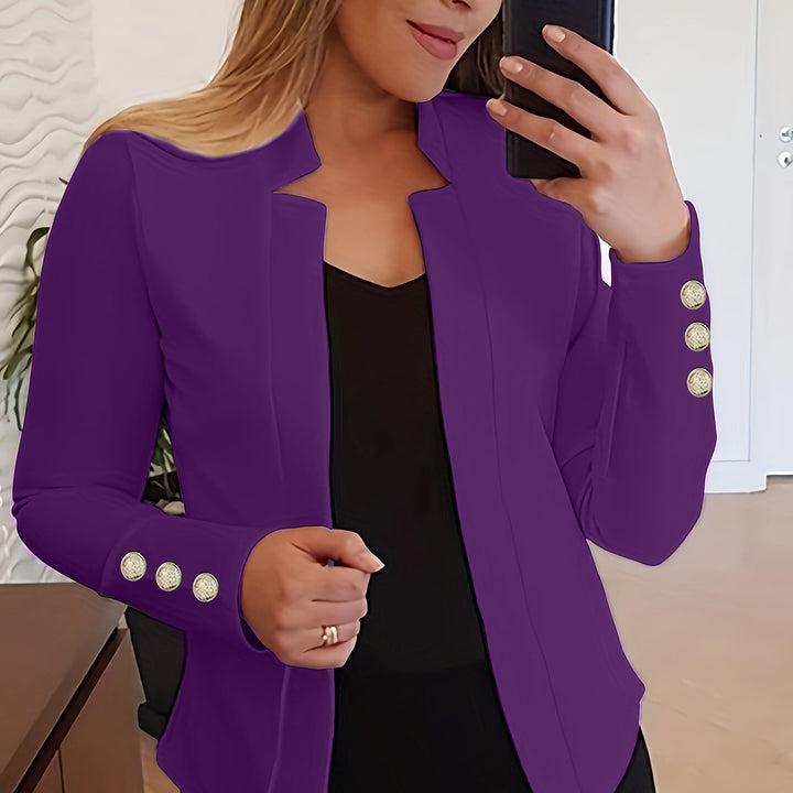 Solid Open Front Blazer - Long Sleeve Office Wear