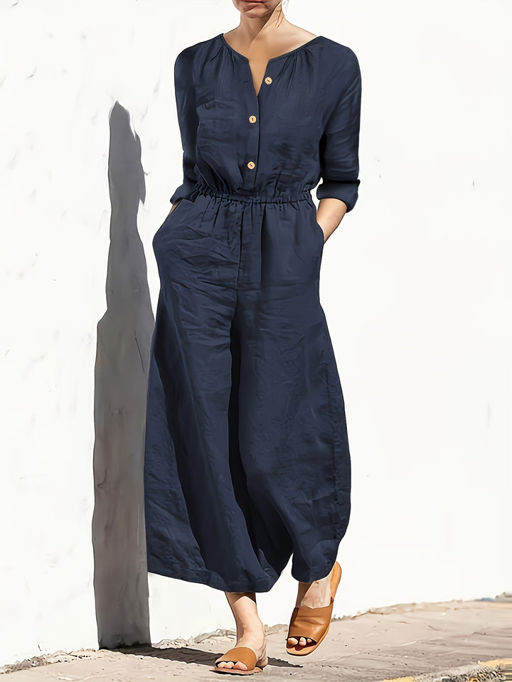 Women's Casual Button Detail Pocket Jumpsuit