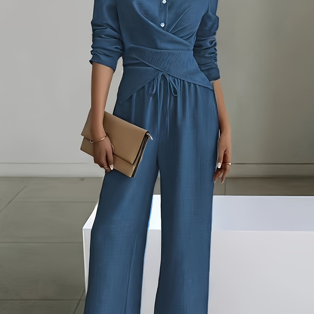Elegant Easy Short Hem Top And Wide-Leg Pants Set