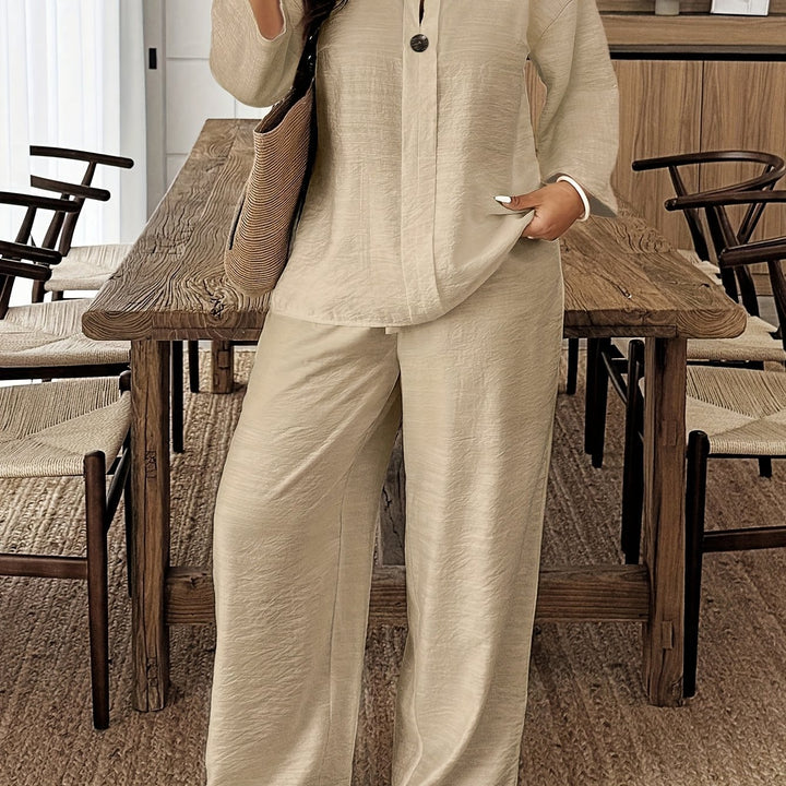 Plus Size Long Sleeve Shirt & Loose Pants Set