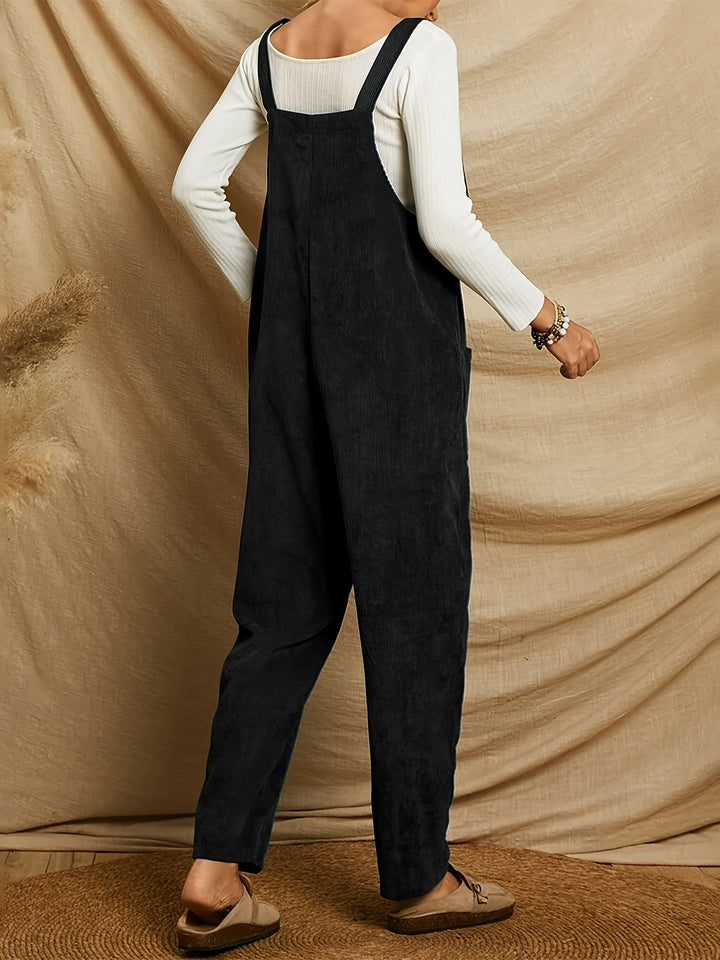 Women'S Loose-Fit Corduroy Overalls with Multiple Pockets