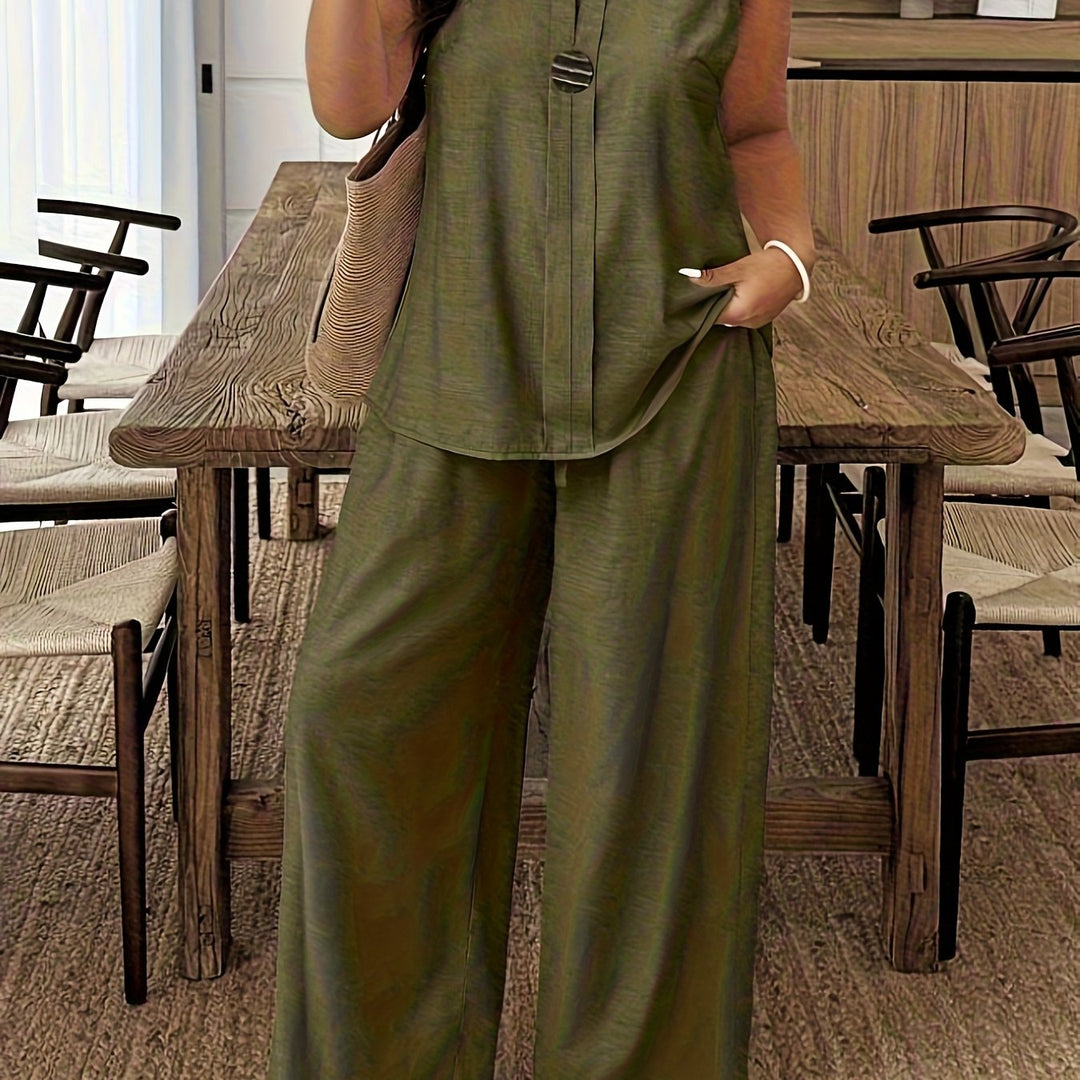 Women's Sleeveless Top & Straight Leg Pants Set