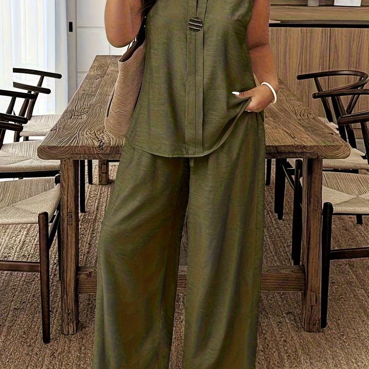 Women's Sleeveless Top & Straight Leg Pants Set