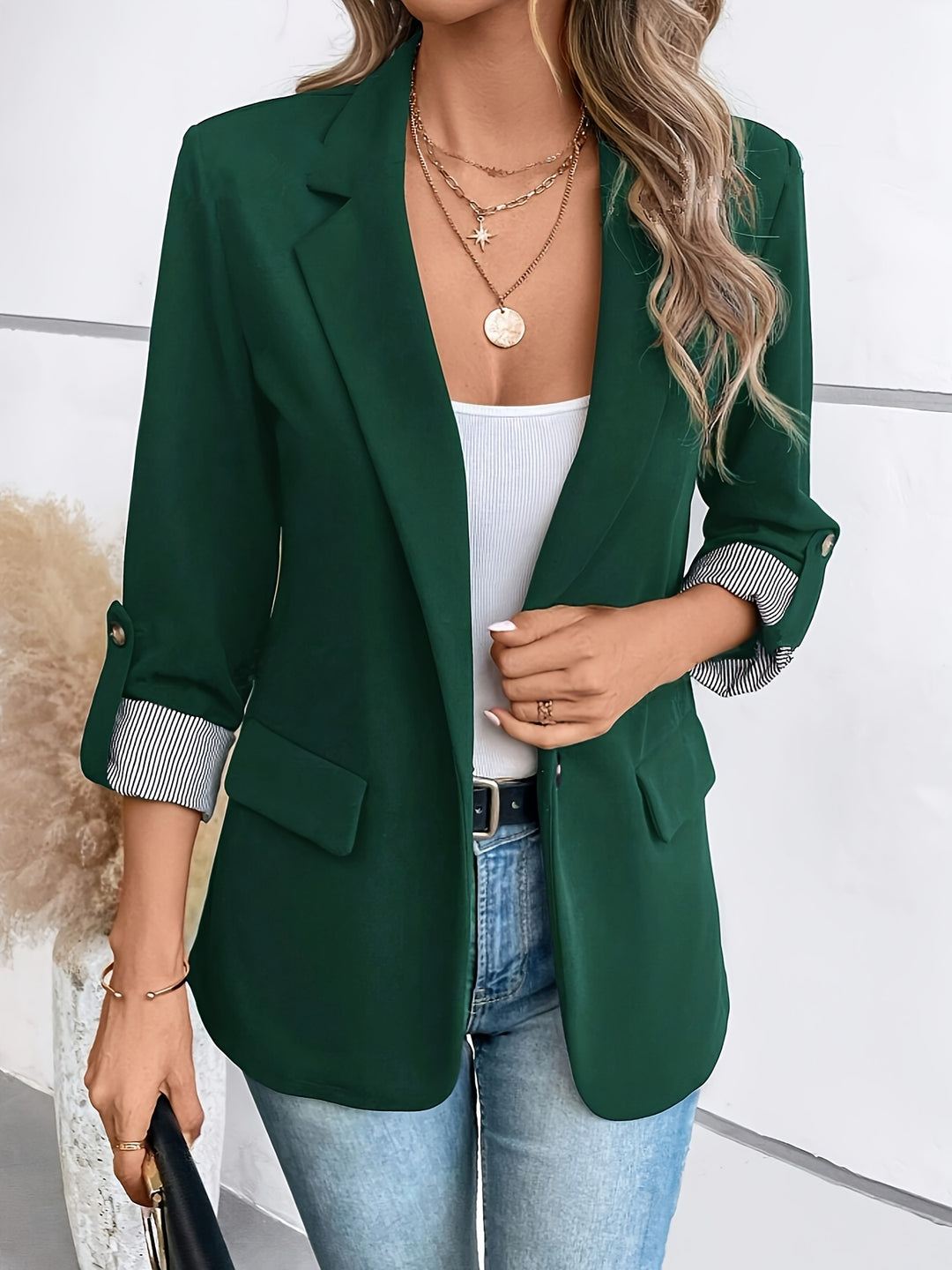 Women's Striped Cuff Blazer - Regular Fit