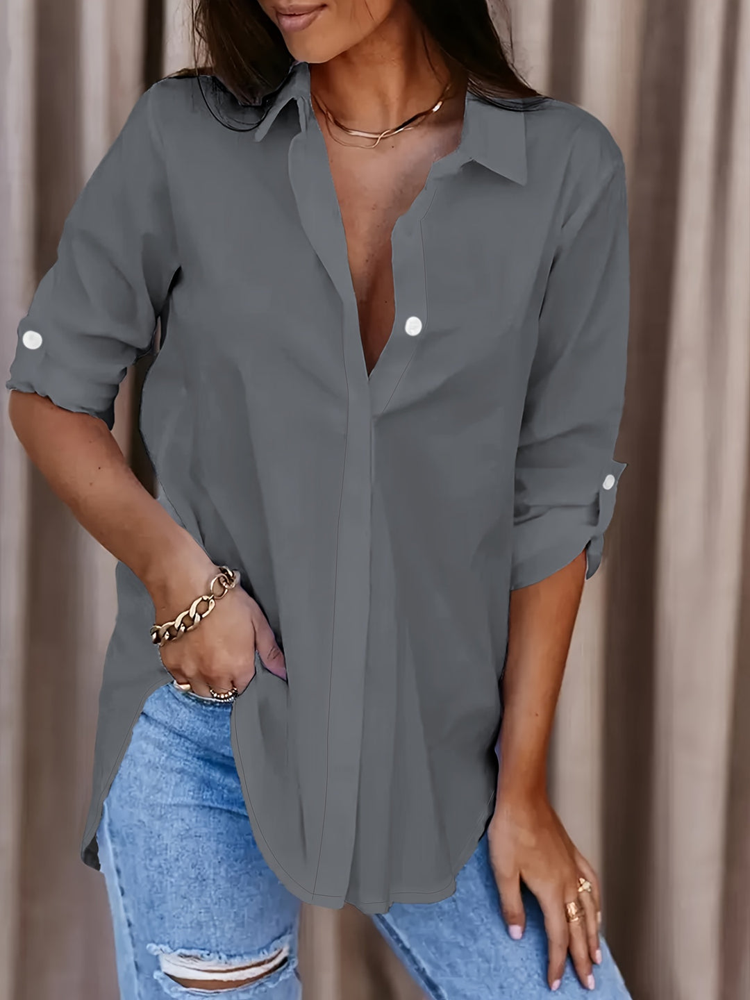 Queena | Button Front Collar Shirt