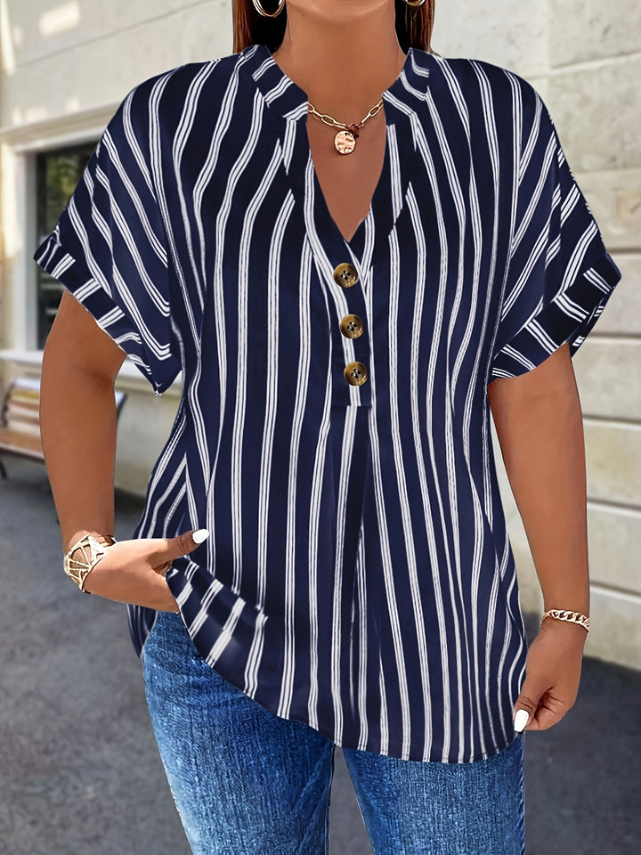 Hilda |  Striped Blouse Button Detail