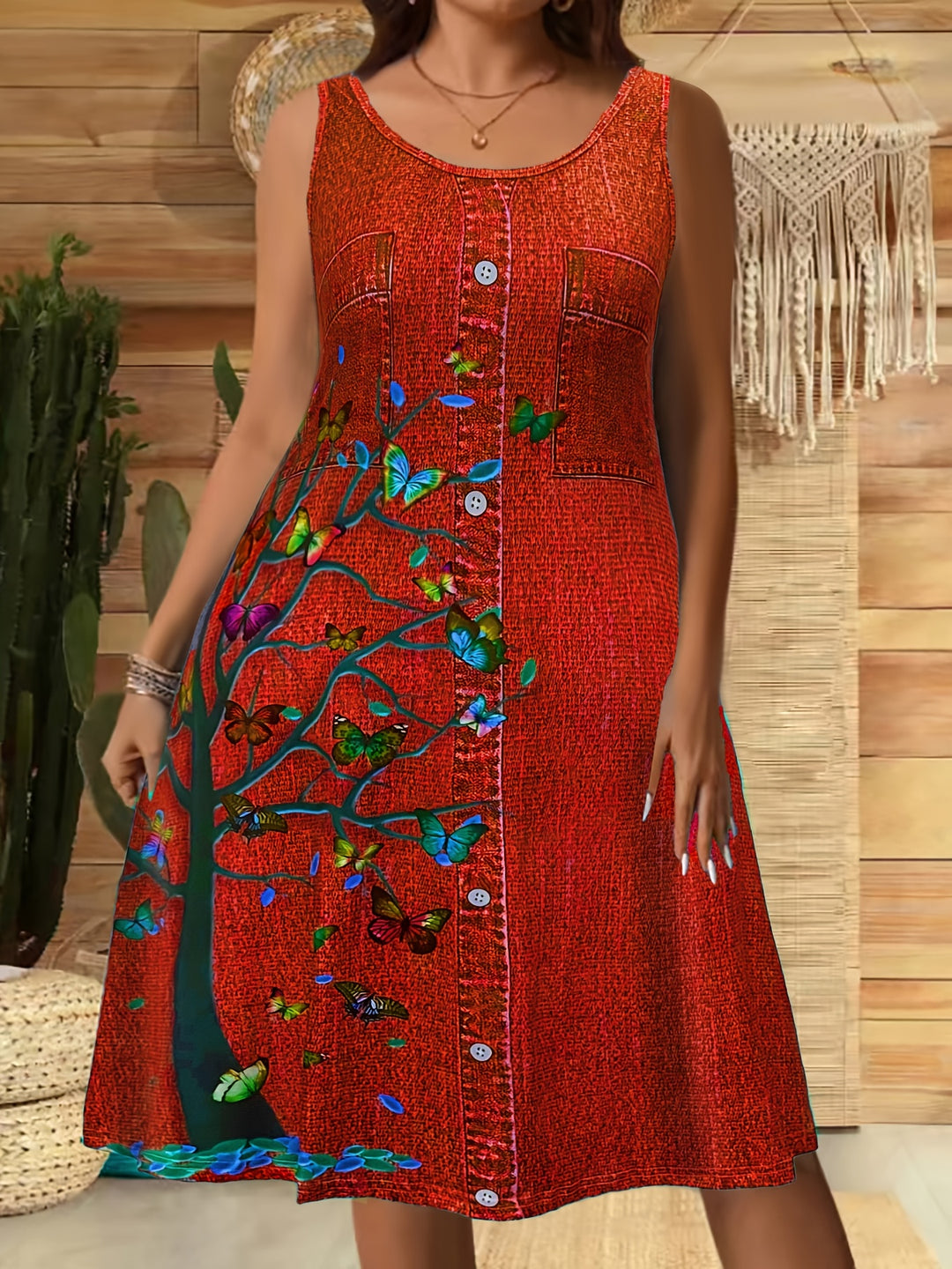 Plus Size Casual Print Denim Dress