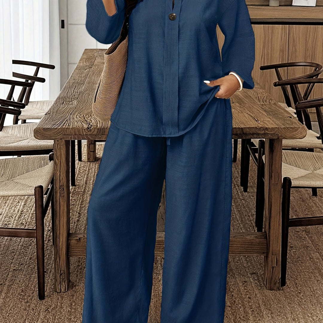 Plus Size Long Sleeve Shirt & Loose Pants Set