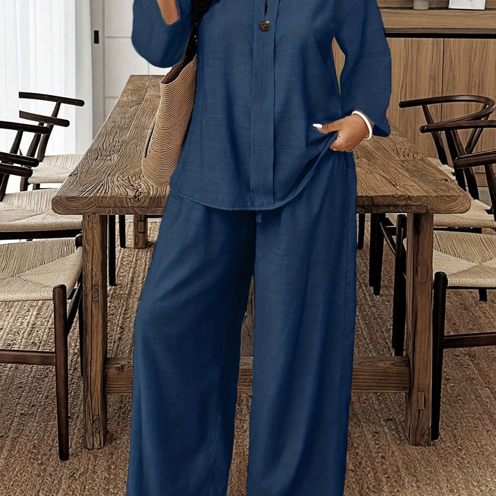 Plus Size Long Sleeve Shirt & Loose Pants Set