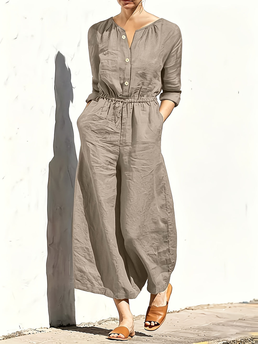 Women's Casual Button Detail Pocket Jumpsuit