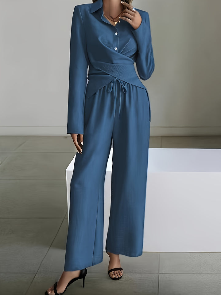 Elegant Easy Short Hem Top And Wide-Leg Pants Set