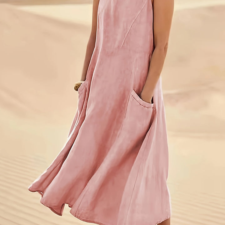 Women's Sleeveless A-Line Dress with Pockets, Mid-Length Loose Fit