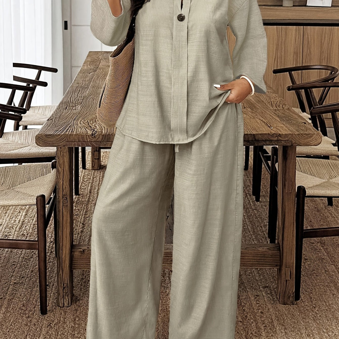 Plus Size Long Sleeve Shirt & Loose Pants Set