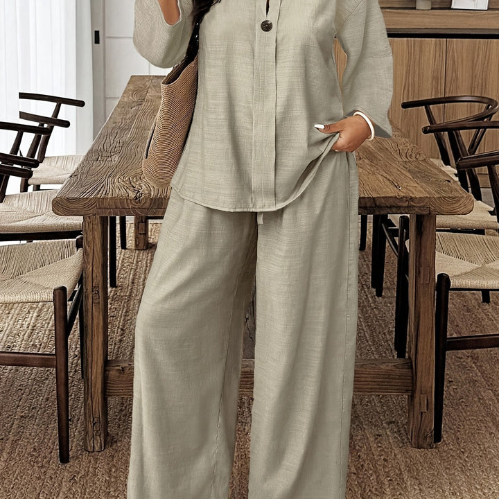 Plus Size Long Sleeve Shirt & Loose Pants Set