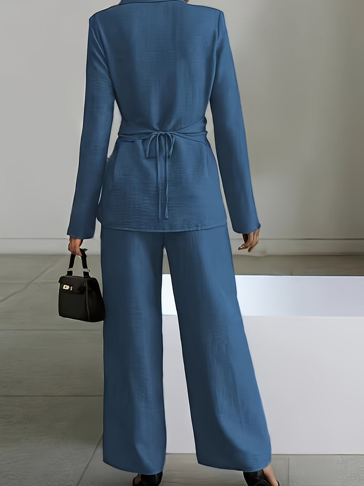Elegant Easy Short Hem Top And Wide-Leg Pants Set