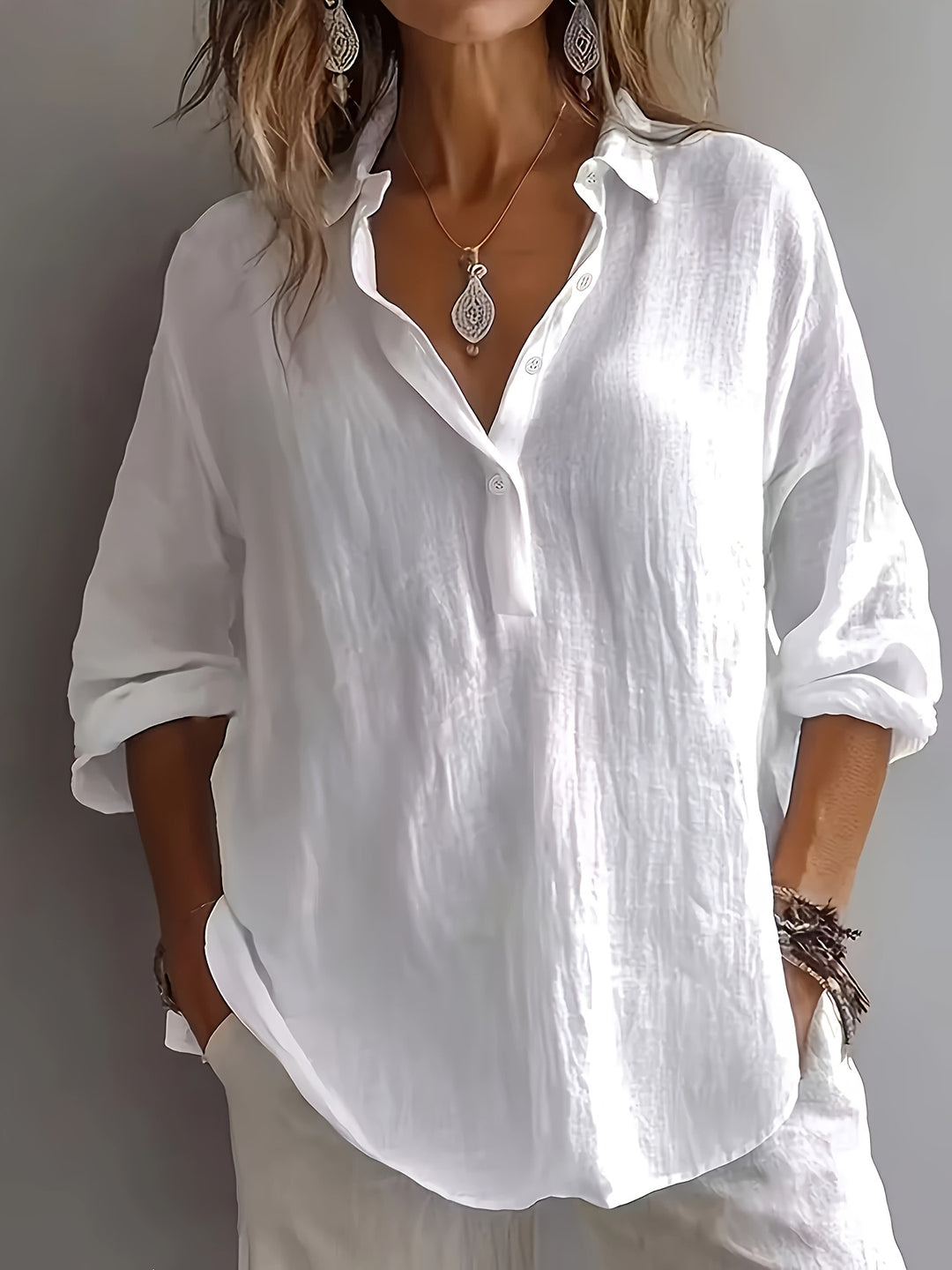 Bea | Loose Long Sleeve Button-Up Blouse