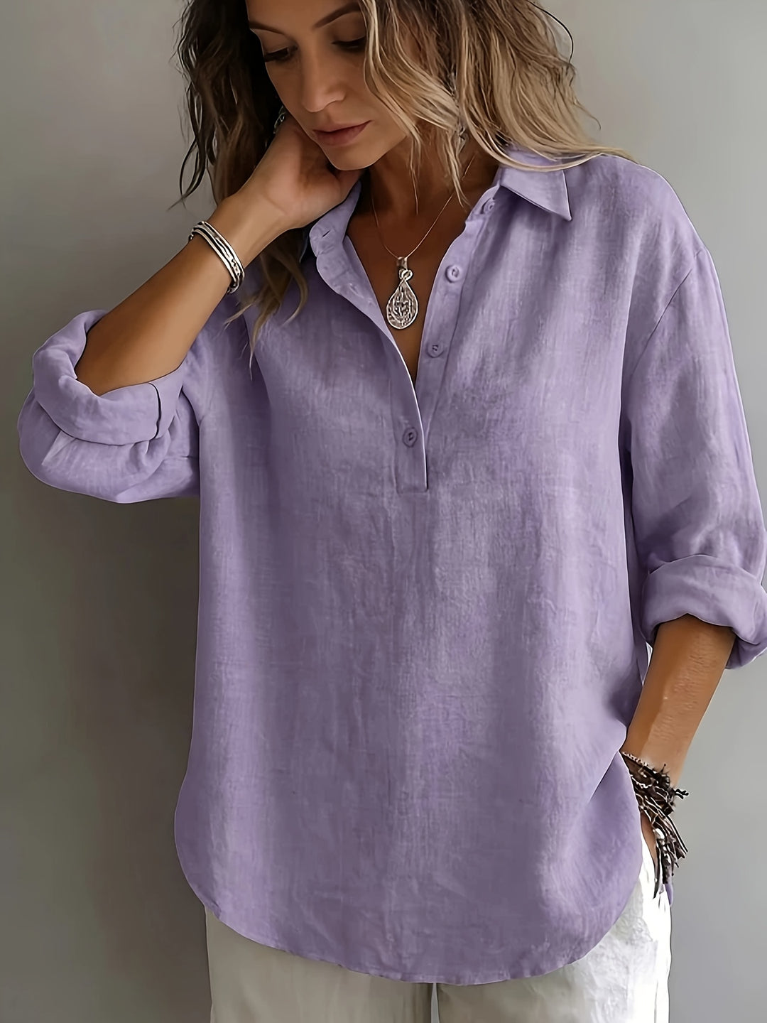 Bea | Loose Long Sleeve Button-Up Blouse