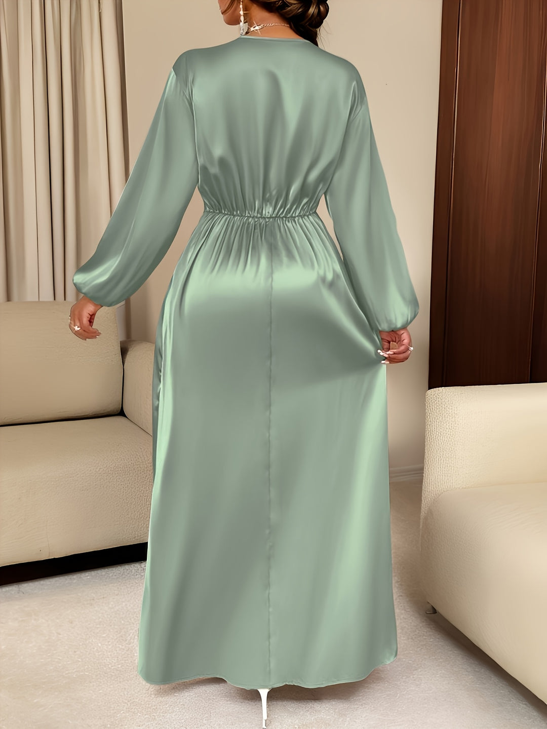 Women's Solid Color Simple Daily Satin Dress with Pleated Design