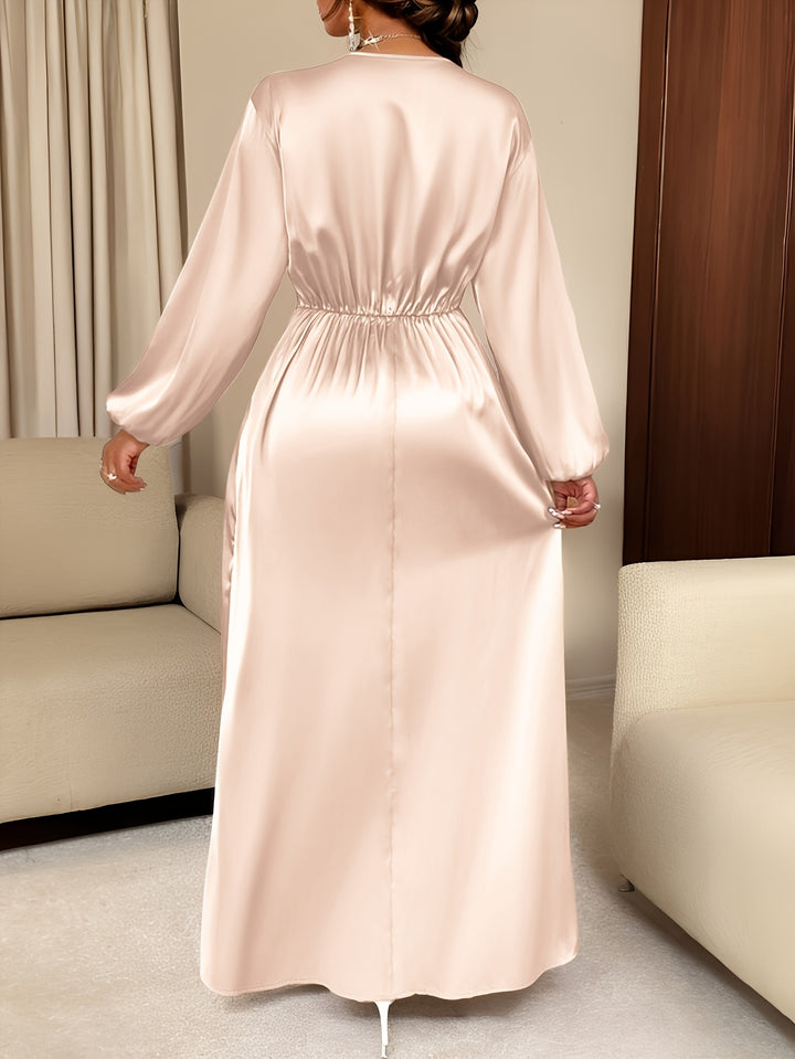 Women's Solid Color Simple Daily Satin Dress with Pleated Design